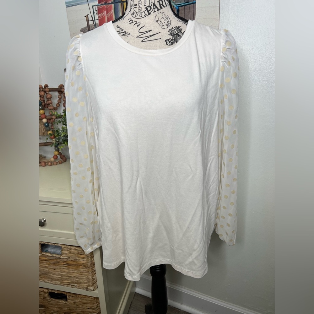 Loft Sheer Sleeves Polka Dot Top